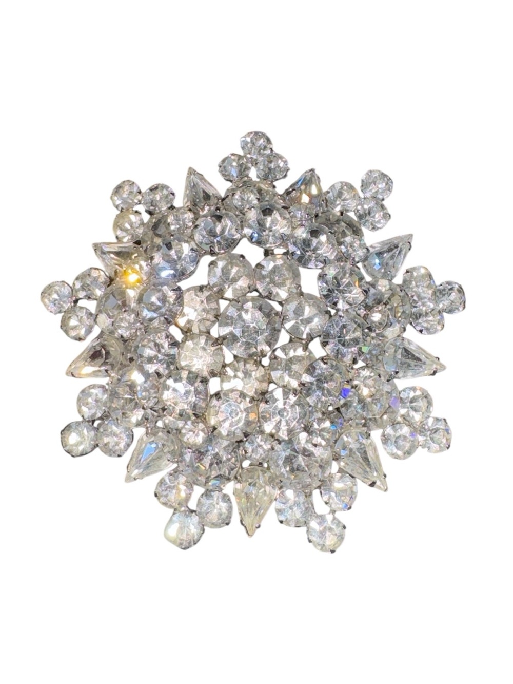 Vintage XL Rhinestone Brooch HUGE Rhinestone Pin‎ 50s 60s Designer Pink Sunburst